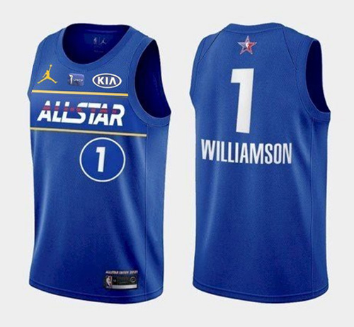 Men's 2021 All-Star #1 Zion Williamson Blue NBA Eastern Conference Stitched Jersey Men's 2021 All-Star #1 Zion Williamson Blue NBA Eastern Conference Stitched Jersey